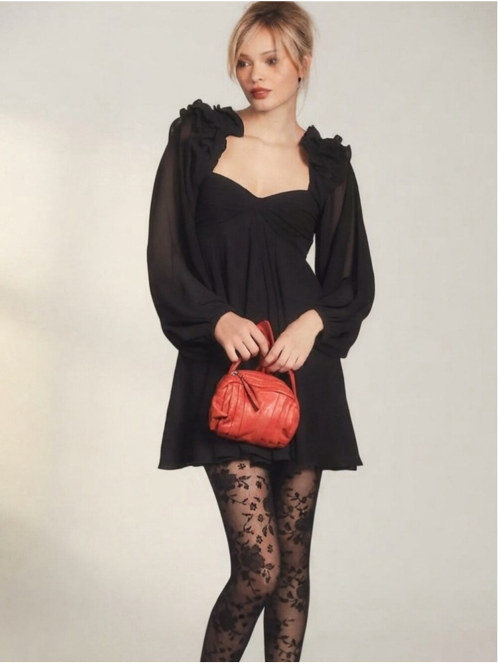 🆕 Anthropologie BHLDN Brigitta Long-Sleeve Sweetheart Dress Sz M Dark Romantic